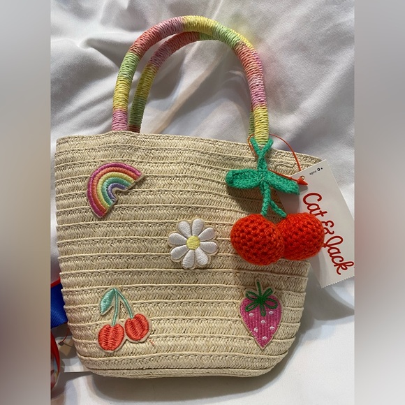 Cat & Jack Kids Straw Tote with Patches and Clear Pouch Belt Bag - Picture 2 of 14